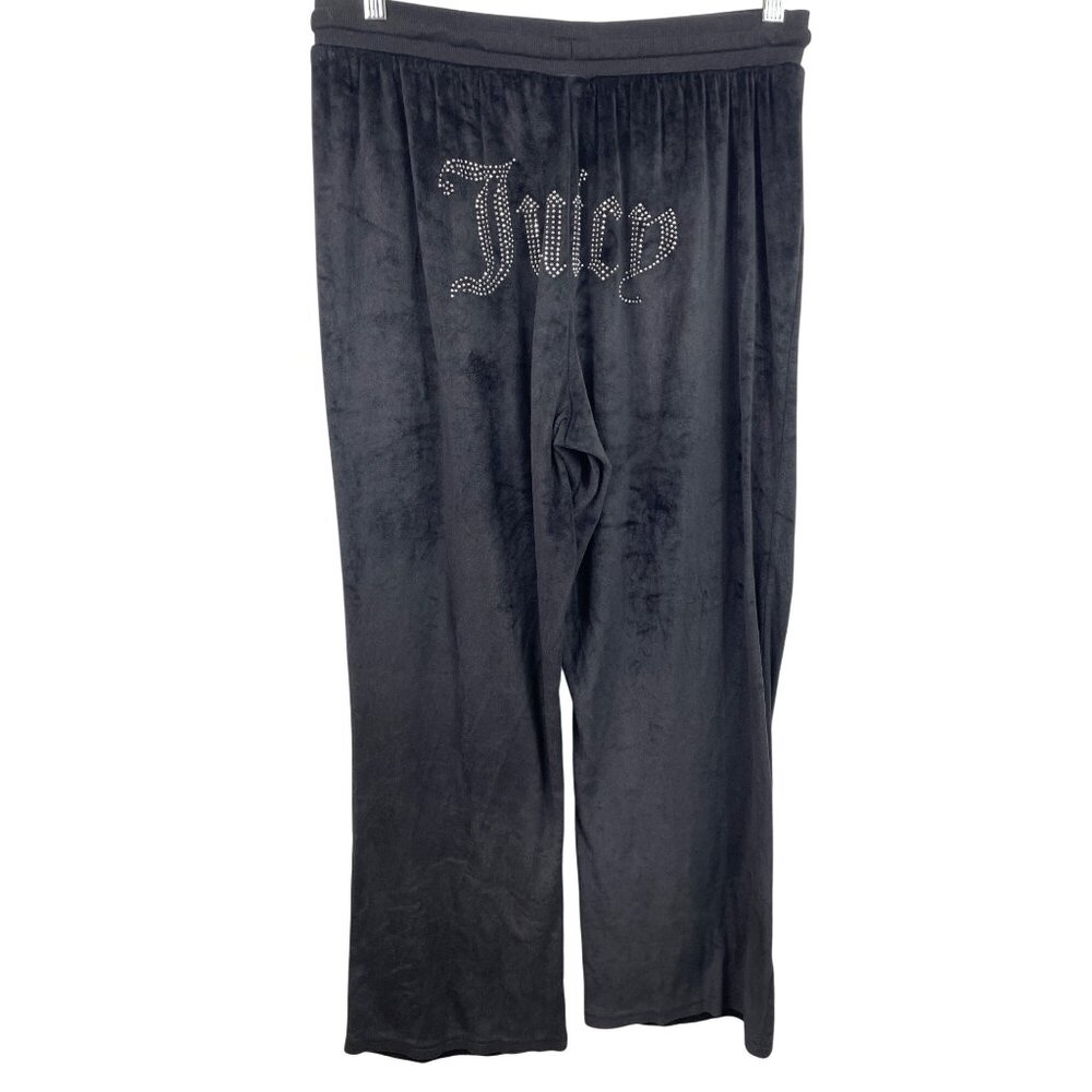 Juicy Couture Women's OG Big Bling Black Velour Track Pants Size XL - Picture 2 of 7